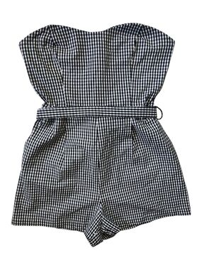 Dynamite Black White Gingham Strapless Romper
